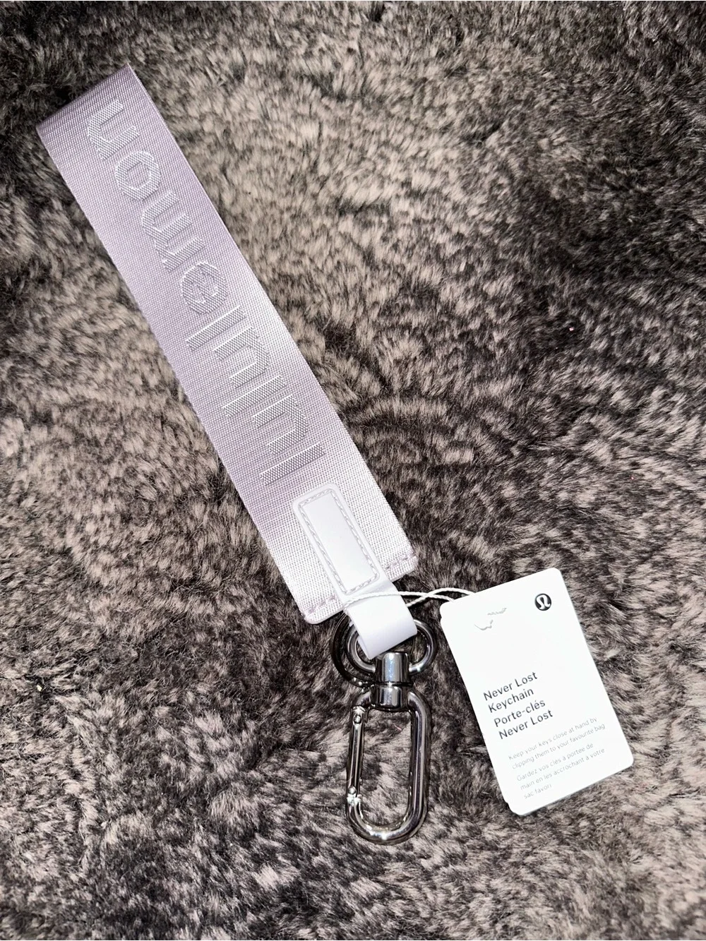 NWT Lululemon Icy Taupe Diamond Silver Never Lost Keychain Reflective Effect